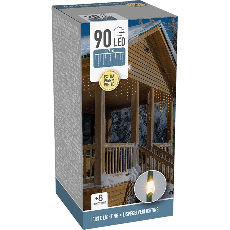 Ijspegel Lichtgordijn - 1.70 Meter - 90 Led's - Extra Warm Wit - Soft Wire