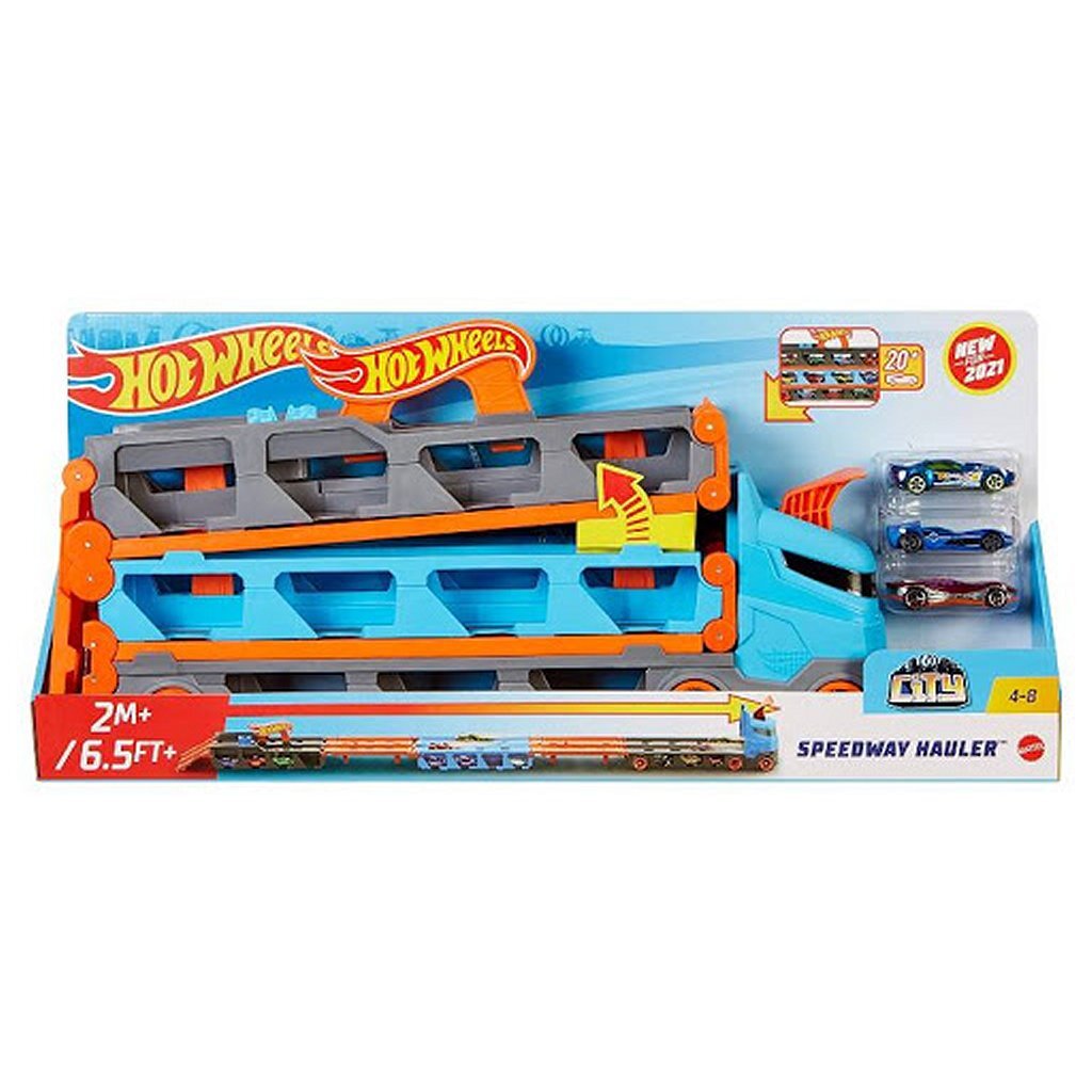 Mattel Hot Wheels Speedway Transportwagen + 3 Auto's