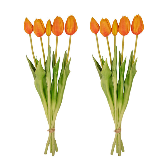 Vase Jessie Bow + 10X Real Touch Tulips Orange