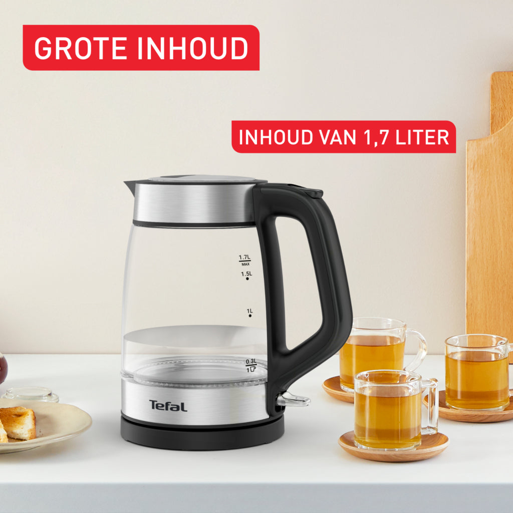 Tefal Ki6058 Glazen Waterkoker 1.7L 2200W Zwart/Rvs