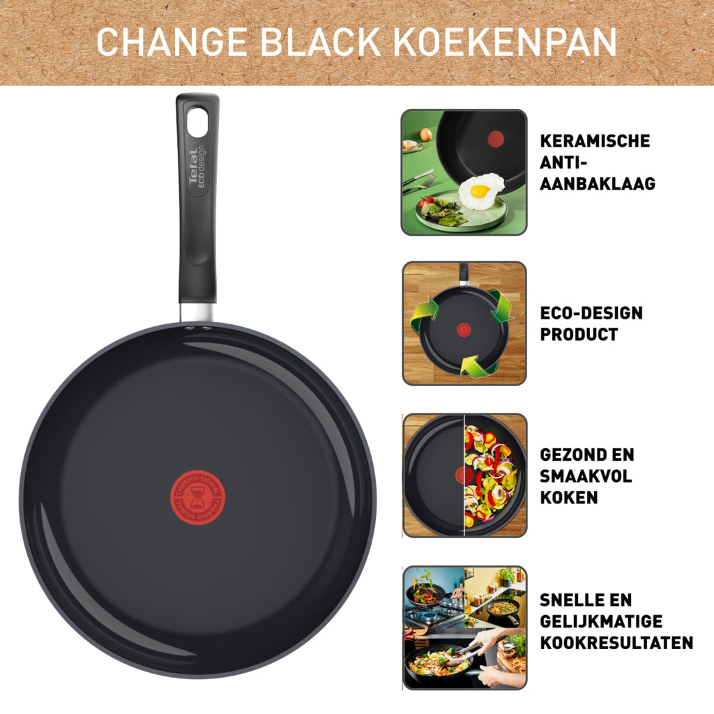 Tefal C47604 Change Black Keramische Koekenpan 24 Cm Zwart