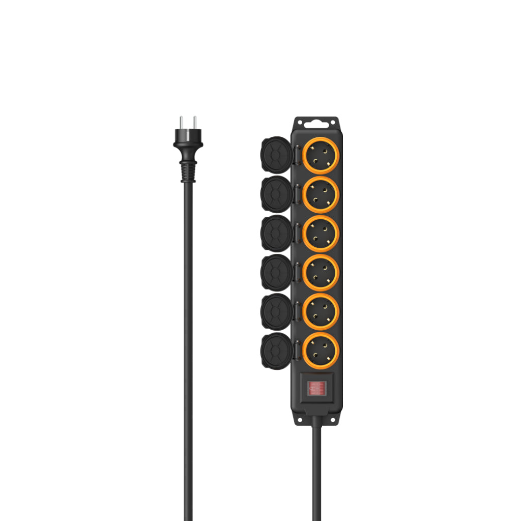 Hama Stekkerdoos 6-Voudig Voor Buiten Ip44 Schakelaar Wandmontage 2 M Zw.