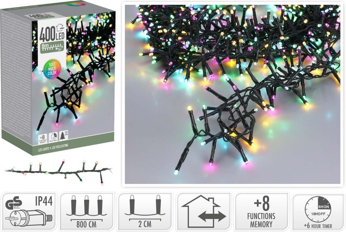 Microcluster - 8 Meter - 400 Led - Soft Multi Colour - Kerst - Festival
