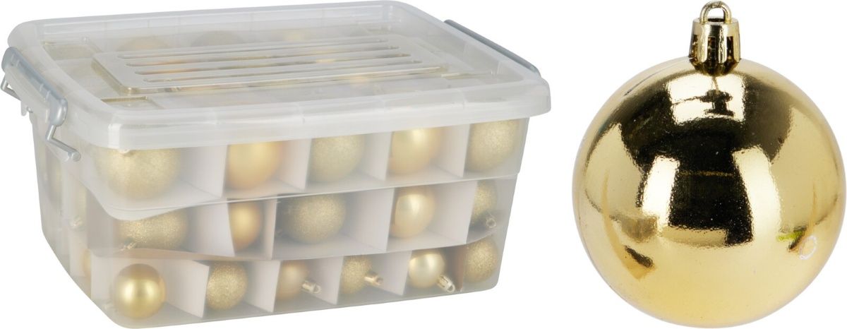 Kerstballen Set Goud - 70 Stuks - Kunststof - Opbergbox