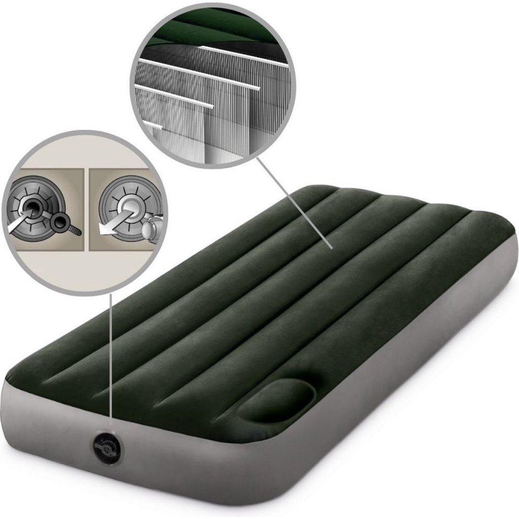Intex 64760 Jr. Twin Dura-Beam Downy 1-Persoons Luchtbed 191X76X25 Cm + Ingebouwde Voetpomp Groen/Grijs