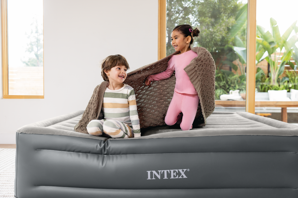 Intex 64126Nd Queen Essential 2-Persoons Luchtbed 203X152X51 Cm + Ingebouwde Pomp Grijs/Zwart