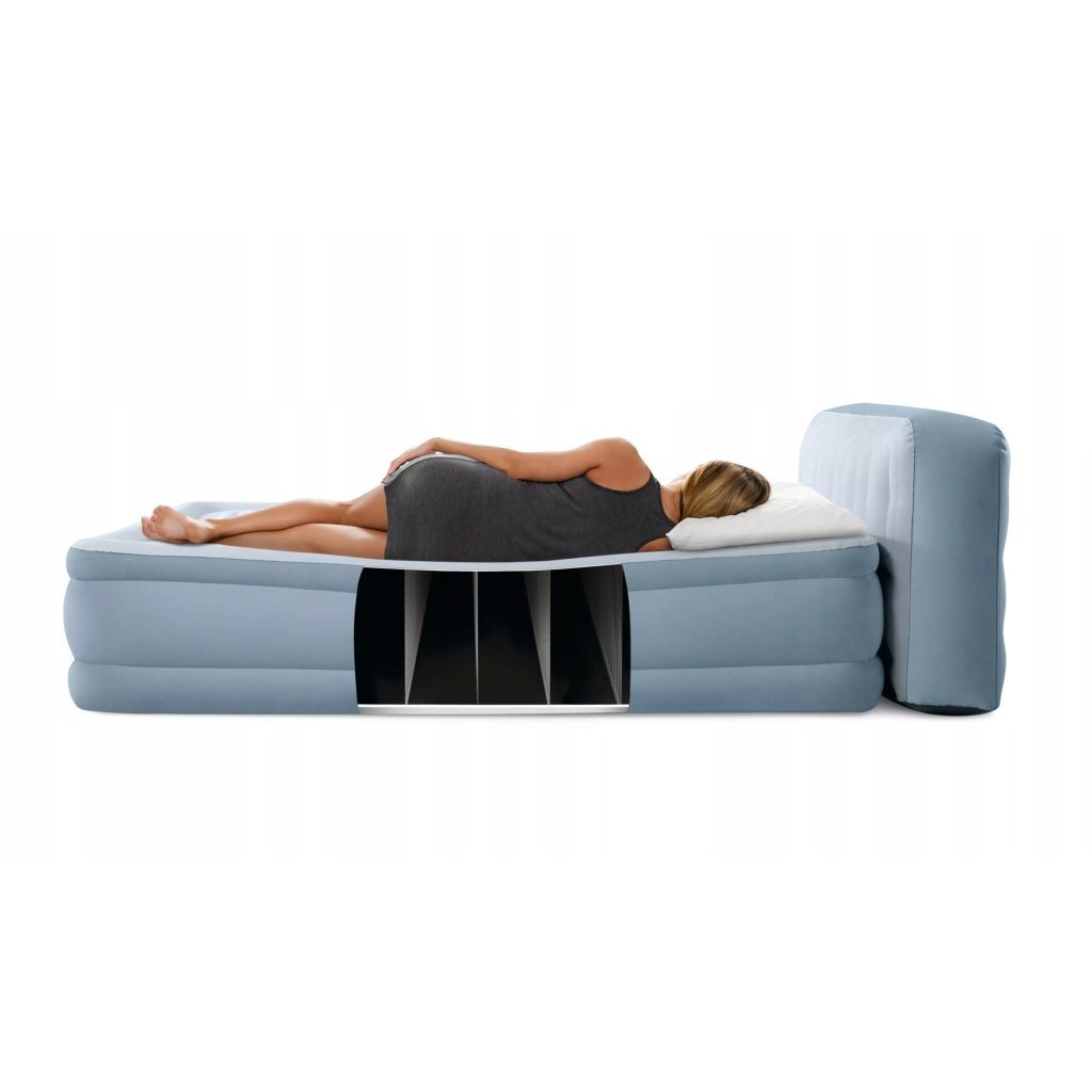Intex 64450Nd Queen Plush 2-Persoons Luchtbed + Ingebouwde Pomp 236X152X86 Cm Grijs/Lichtblauw