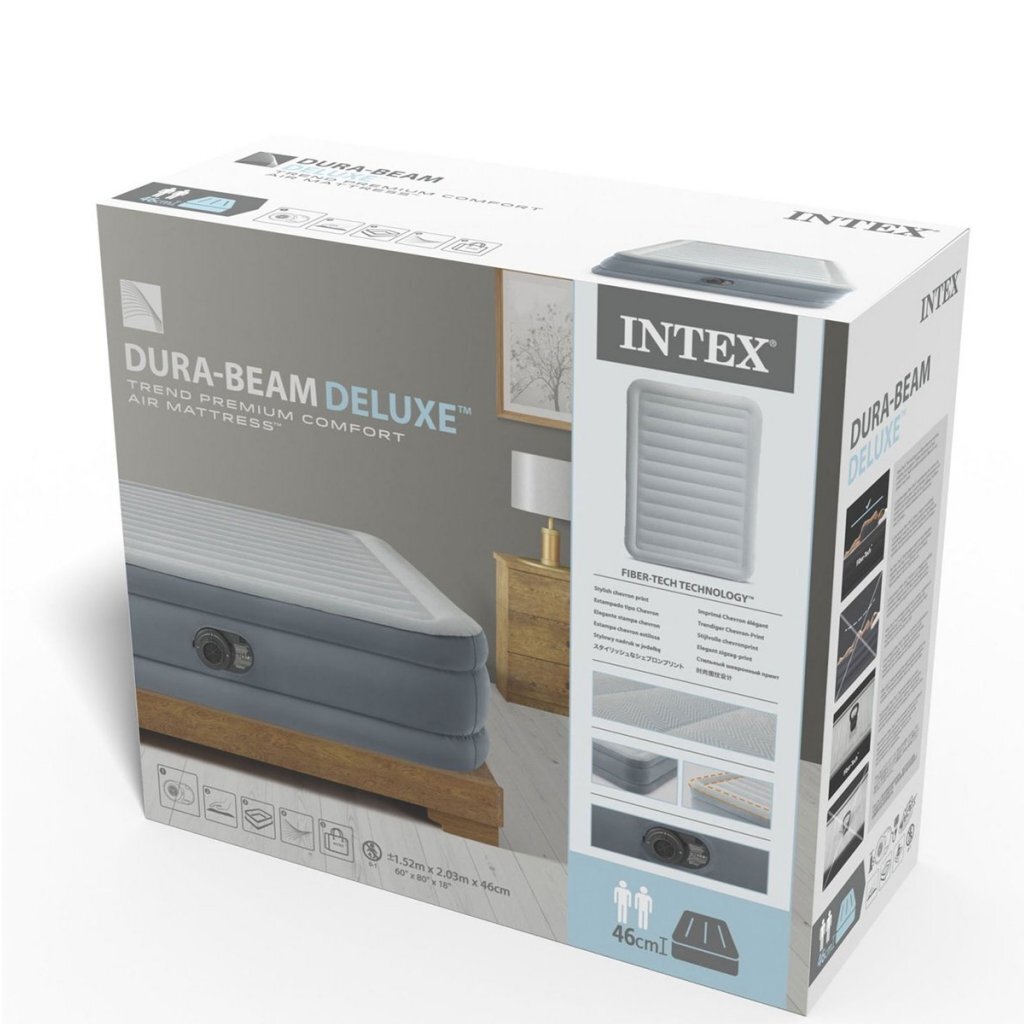 Intex 64824Nd Queen Trend Premium Comfort 2-Persoons Luchtbed 203X152X46 Cm + Ingebouwde Pomp Grijs