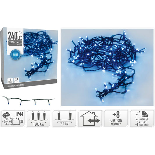 Kerstverlichting 240 Led- 18M - Blauw - Timer - Lichtfuncties - Geheugen - Buiten