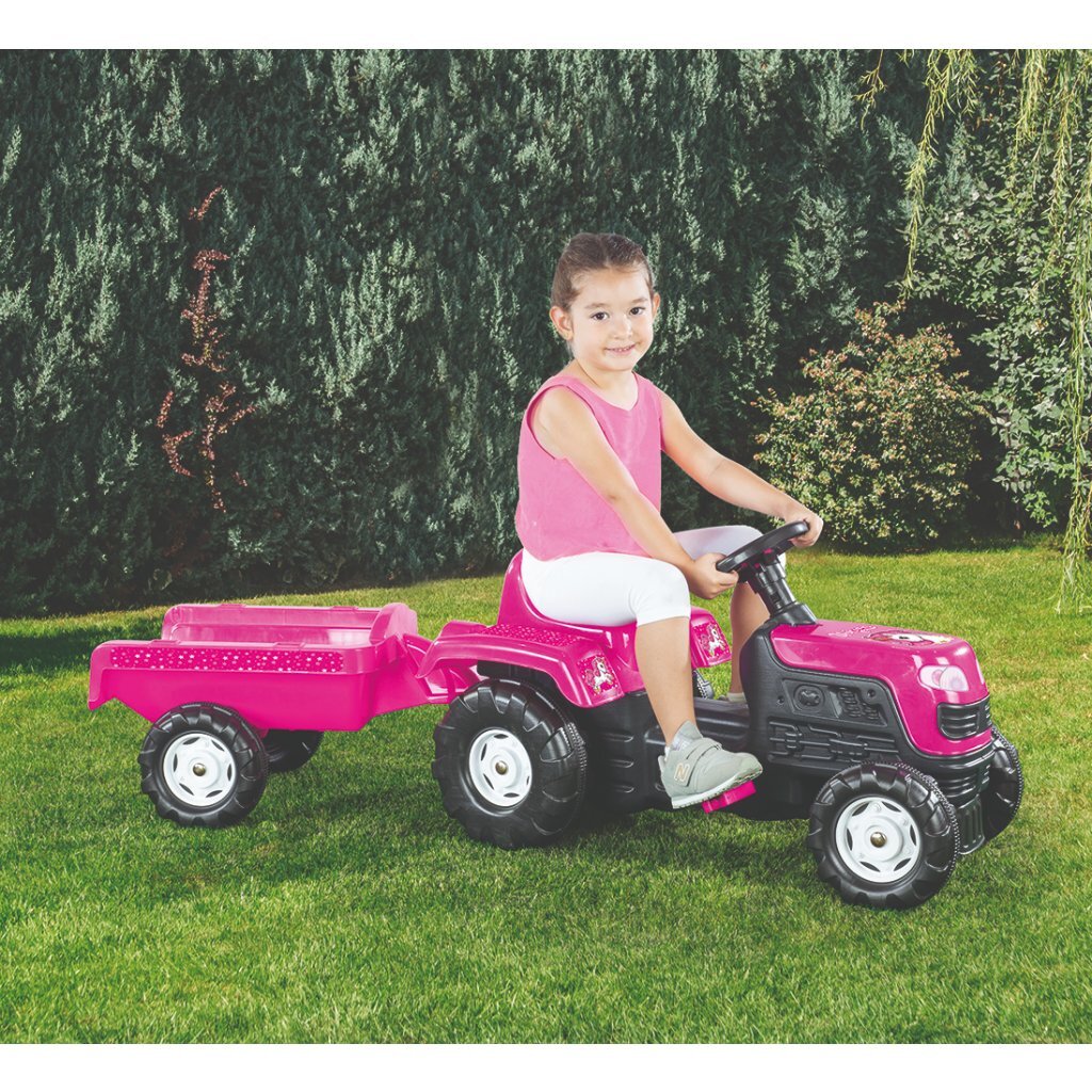 Dolu Eenhoorn Traptractor Met Aanhanger Roze/Zwart