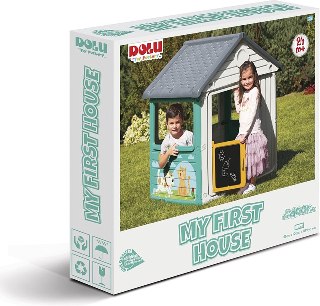 Dolu Speelhuis Met Krijtbord Wit/Blauw/Geel