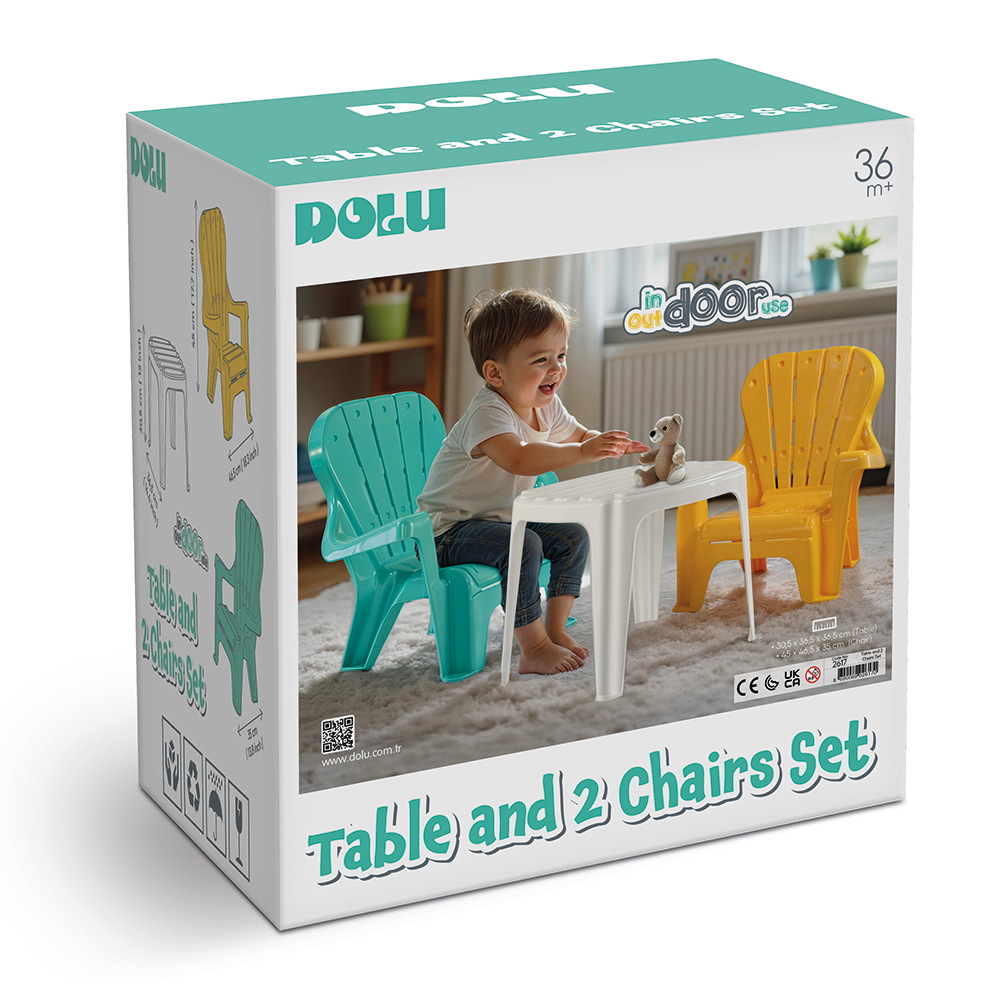 Dolu Tafel Met 2 Stoelen Turquoise/Geel