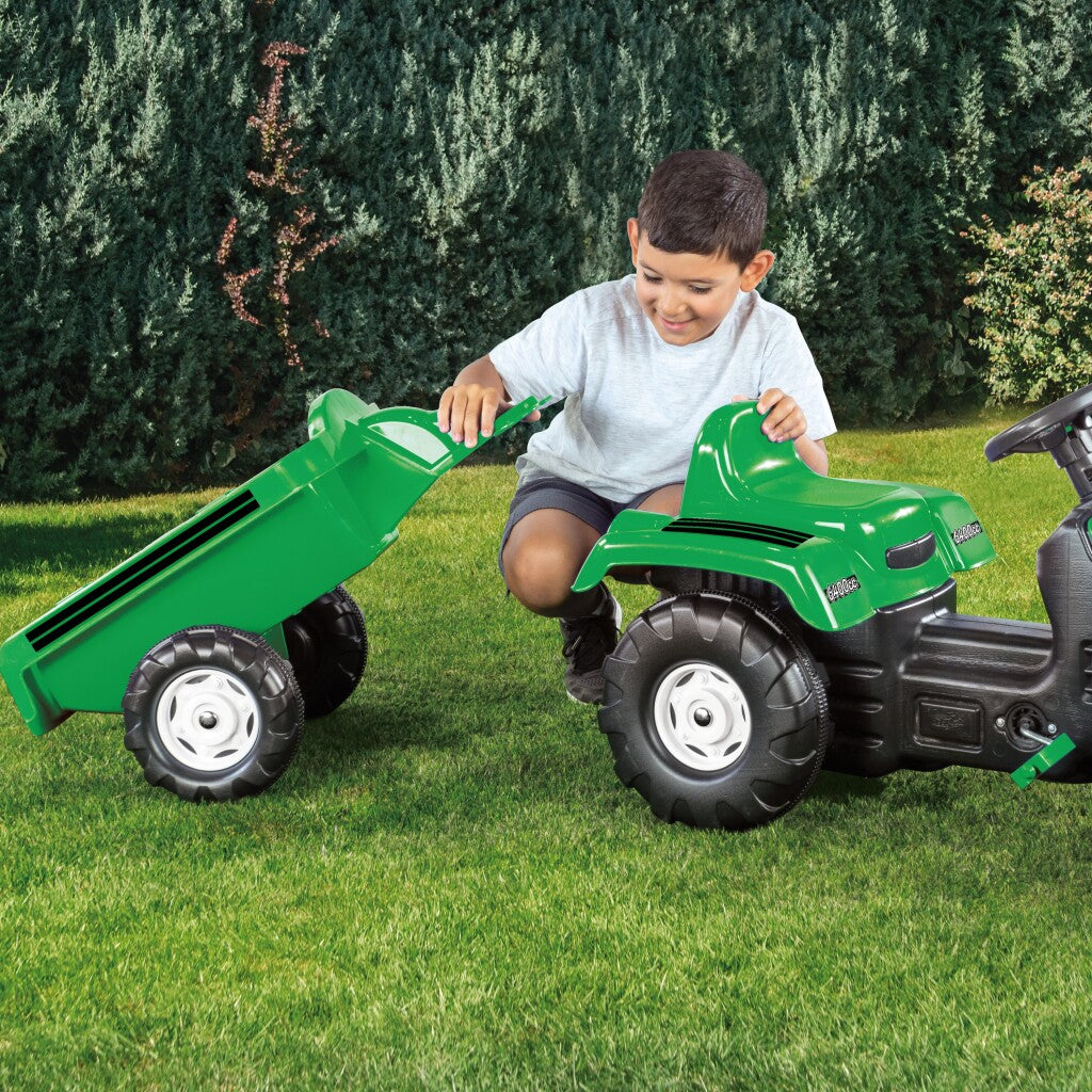 Dolu Traptractor Met Aanhanger &Amp; Voorlader &Amp; Claxon Groen/Zwart