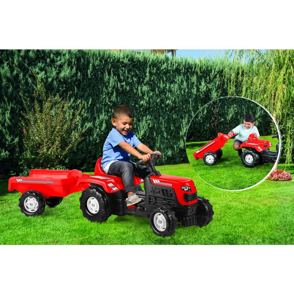 Dolu Traptractor Met Aanhanger &Amp; Claxon Rood/Zwart