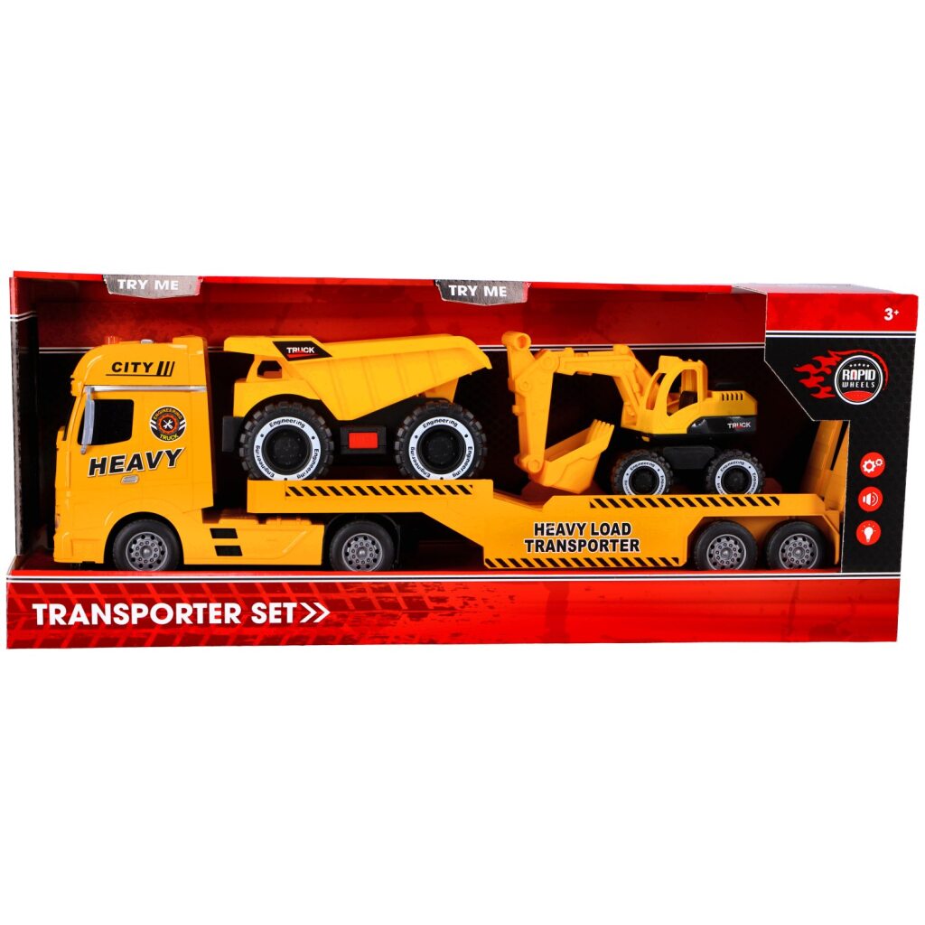 Rapid Wheels Autotransporter + 2 Bouwvoertuigen + Licht En Geluid