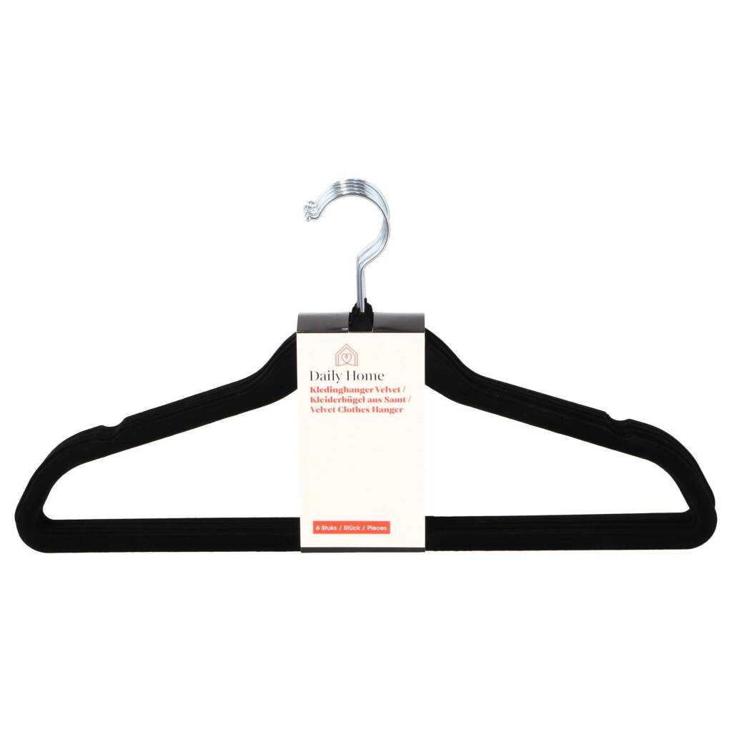 Daily Home Velvet Kledinghangers 6 Stuks Zwart