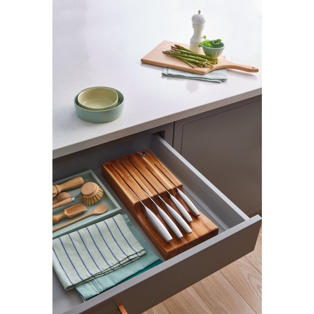 Richardson Sheffield Forme Acacia Houten Messenblok Voor Lade 5-Delig Rvs/Zilver