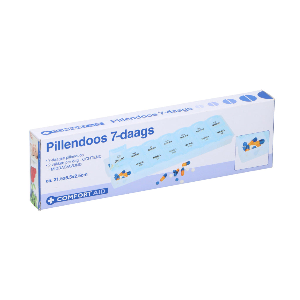 Basic Comfort Aid Pillendoos 7-Daags 2X6.4X21.5 Cm Blauw/Wit