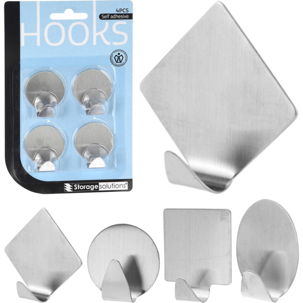 Storage Solutions Rvs Haakjes 4 Stuks Assorti