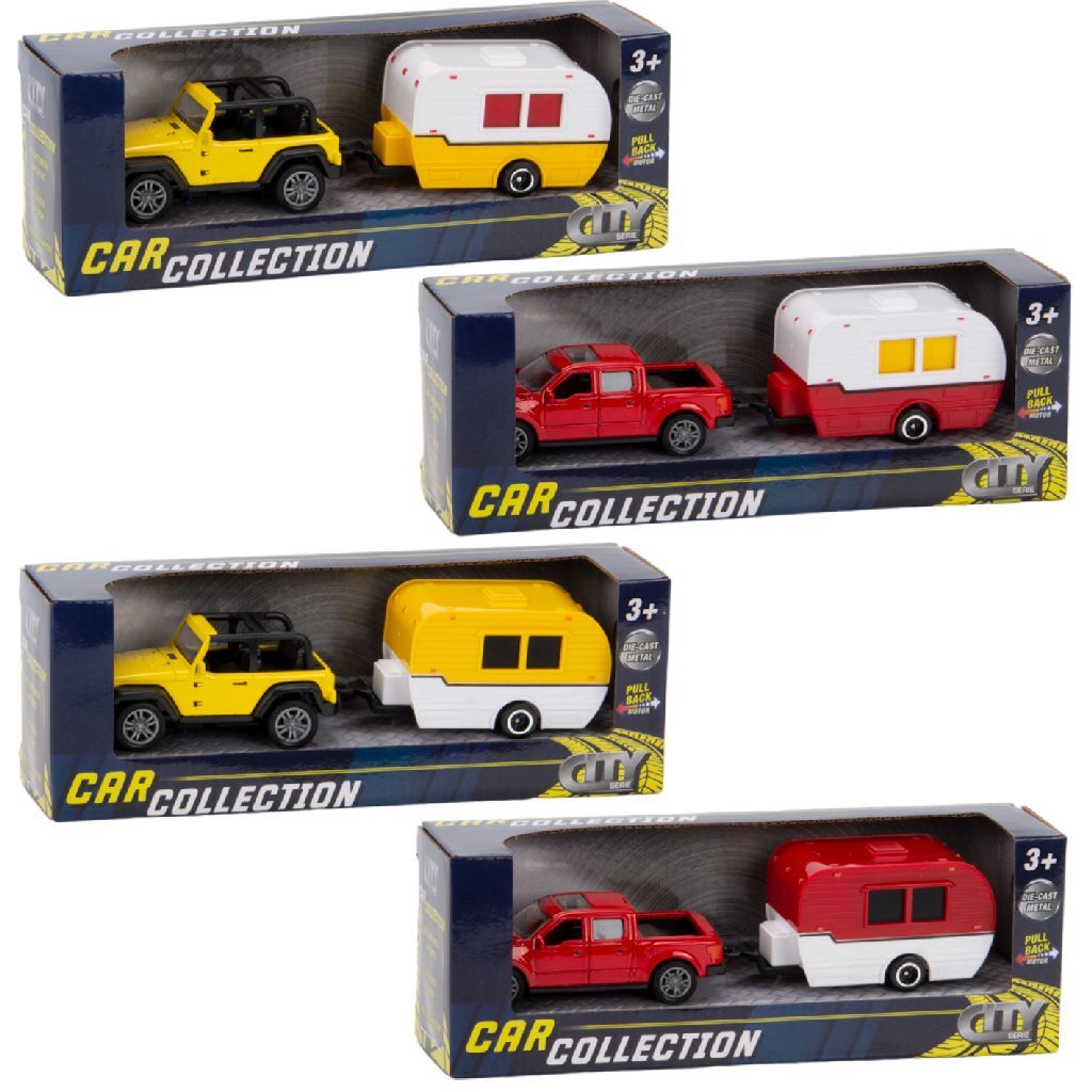 City Car Collection Die-Cast Pick-Up Met Caravan 1:50 Assorti