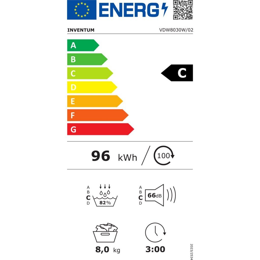 Inventum Vdw8030W Warmtepompdroger 8 Kg Wit/Zwart