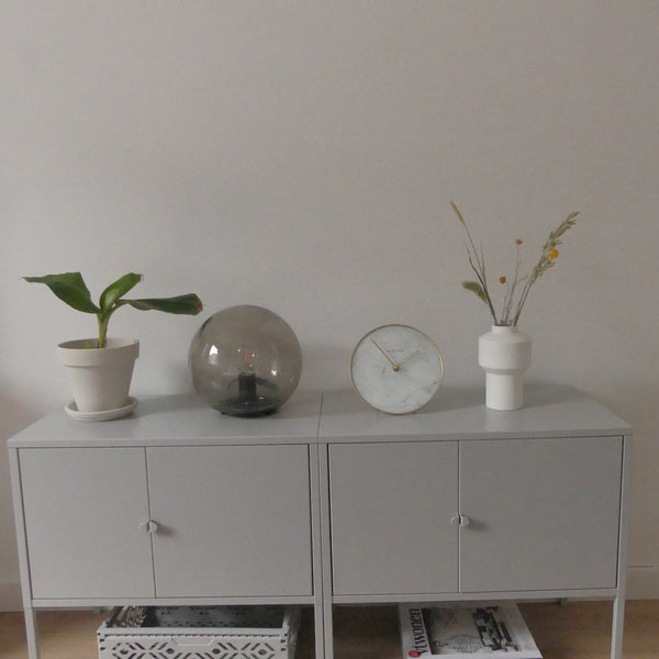 Nextime Ne-5222Wi - Tafelklok - Ø 20 Cm - Glas / Metaal - Wit - 'Marble'