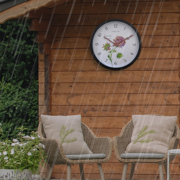 Nextime Ne-4317 Buitenklok Knautia 30.5 Cm Zwart/Wit