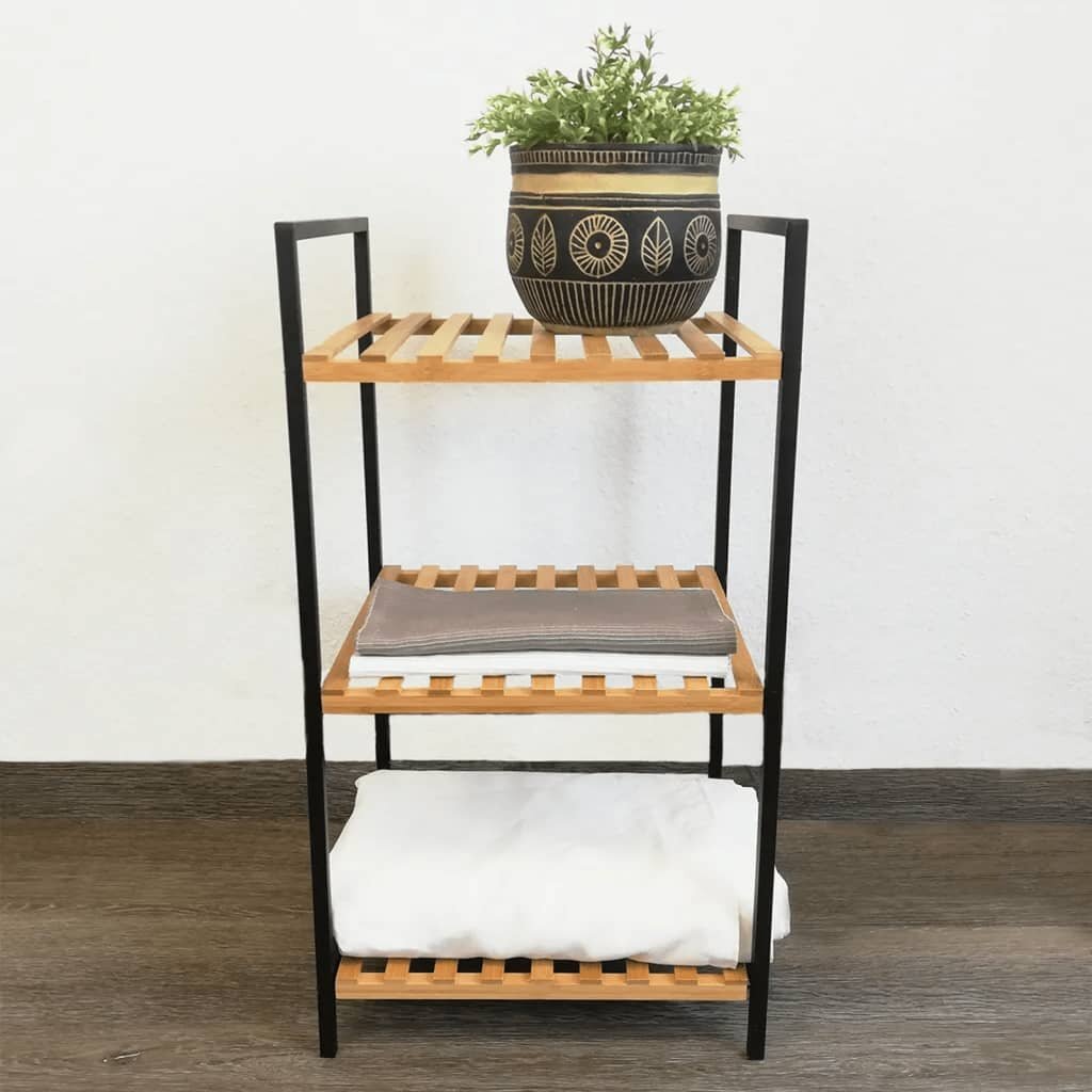 Excellent Houseware Handdoekenrek 3 Etages 38X32X70 Cm Bamboe/Metaal/Zwart