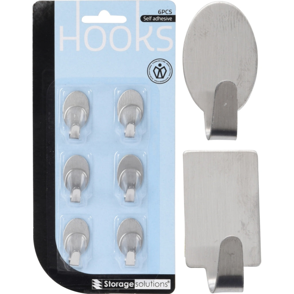 Storage Solutions Rvs Haakjes 6 Stuks Assorti