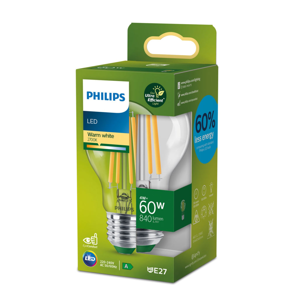 Philips Led Lamp Peervormig 60W E27 Warm Wit Transparant