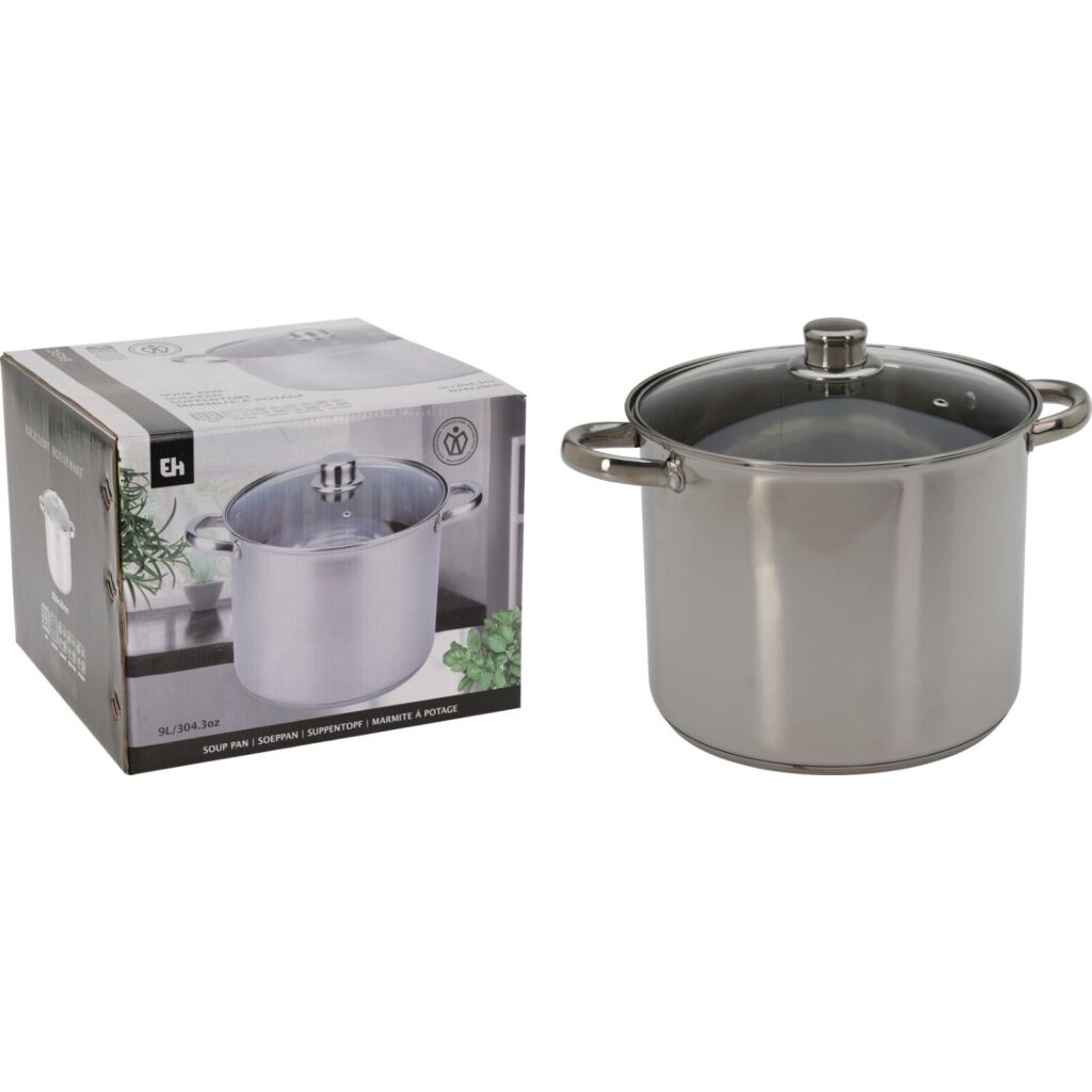 Excellent Houseware Pan Met Glazen Deksel 9L Rvs