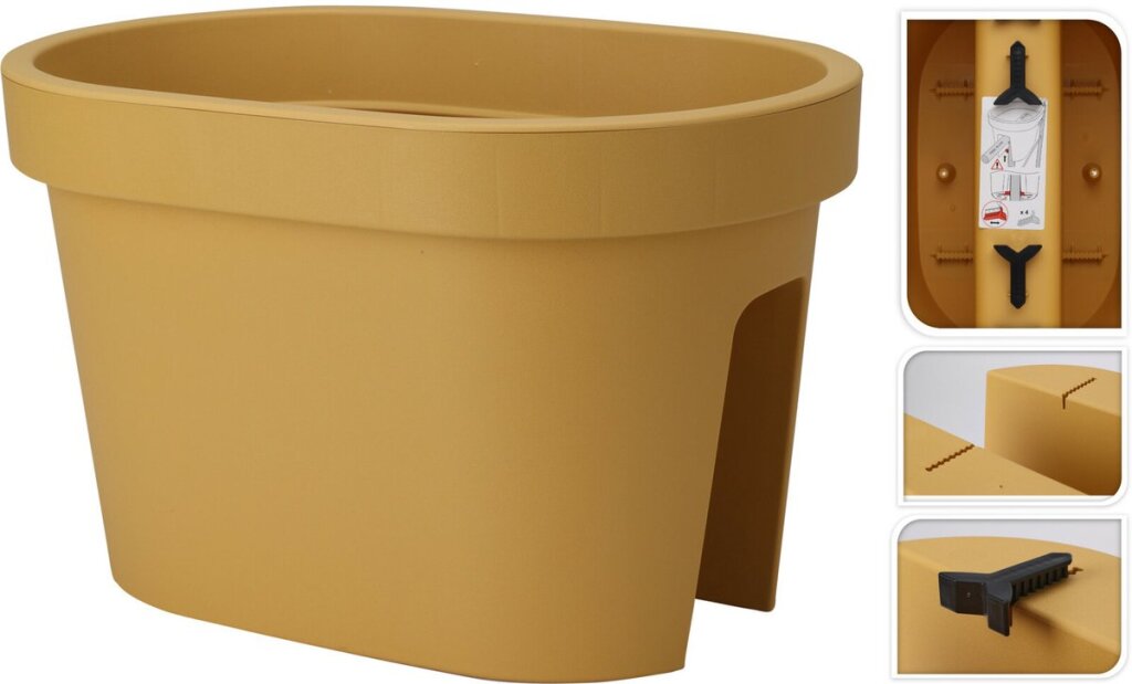 Pro Garden Balkon Plantenpot/Bloempot Okergeel 40X25Cm Ovaal Kunststof Reling/Schutting/Hangende Bloempot