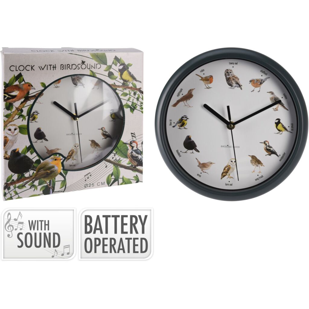 Overige Merken Wandklok Met Vogelgeluid 25 Cm Zwart