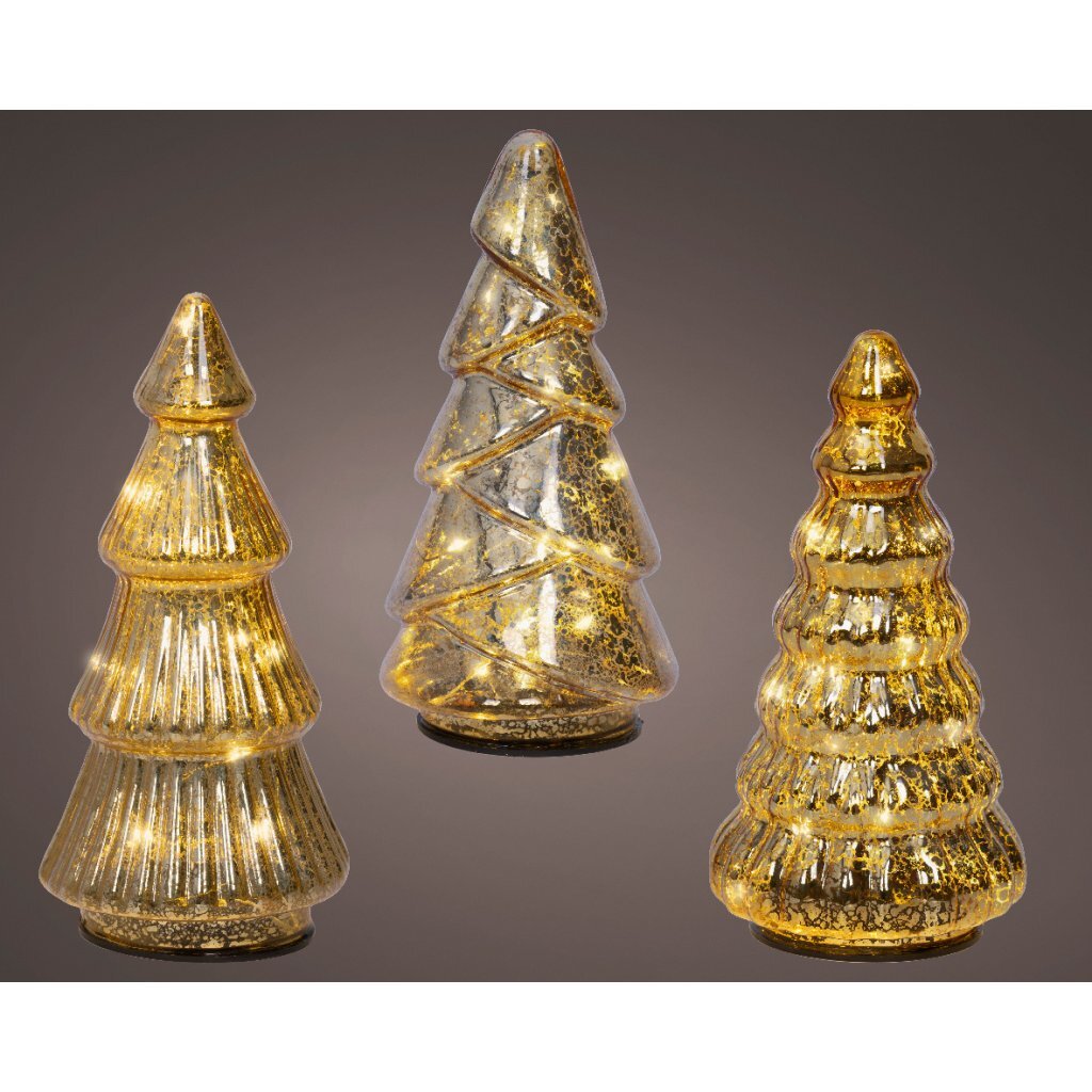 Overige Merken Decoratie Glazen Led Bomen 9X17.5 Cm 3 Stuks Goud