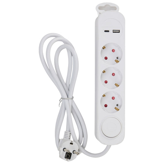 Fx Control Stekkerdoos 3 Weg + Usb A En C Poort Wit