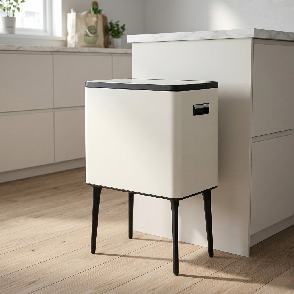 Excellent Houseware Afvalbak 35L Metaal/Crème/Zwart