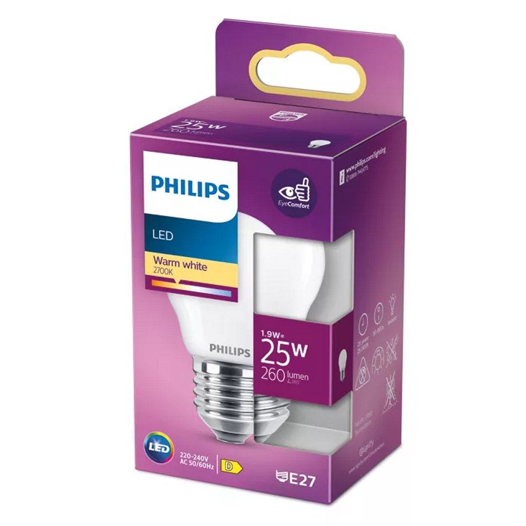 Philips Led Filamentkogellamp 25W P45 E27 Warm Wit Licht Mat Wit