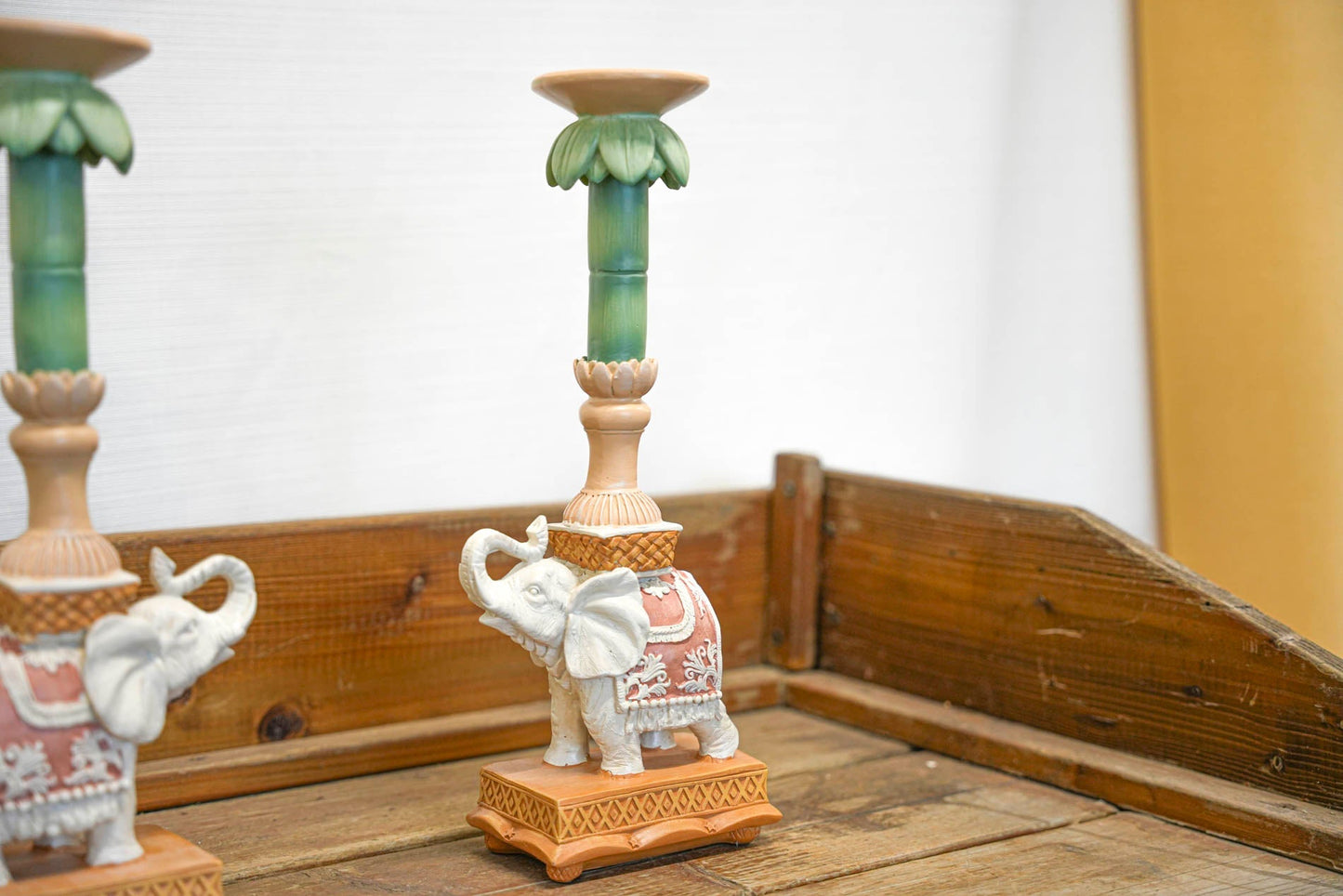 Candle Holder - Elephant Natural Pink - Polyresin - ↑ 15 Cm