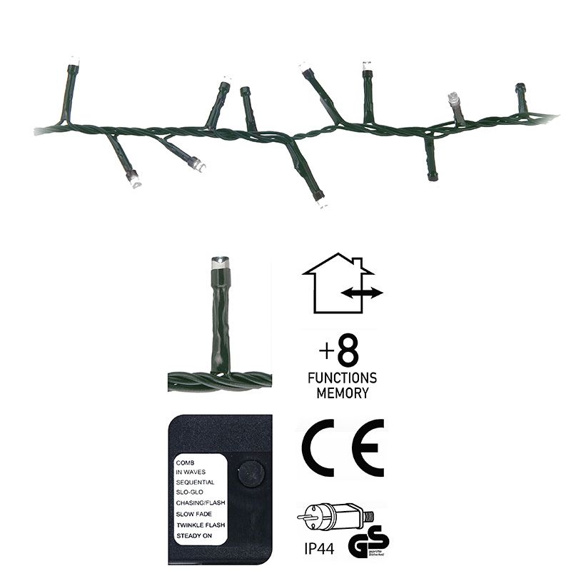 Micro Cluster 1200 Led's - 24 Meter - Wit - 8 Functies + Geheugen