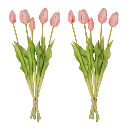 Tulip Bouquet – 10 Pieces – Mixed Colours – ‘Real Touch’ Artificial Tulips – 42 Cm (White/Green)