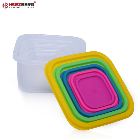Herzberg HG-SFS5N1: 5-in-1 vierkante containerset voor voedselopslag