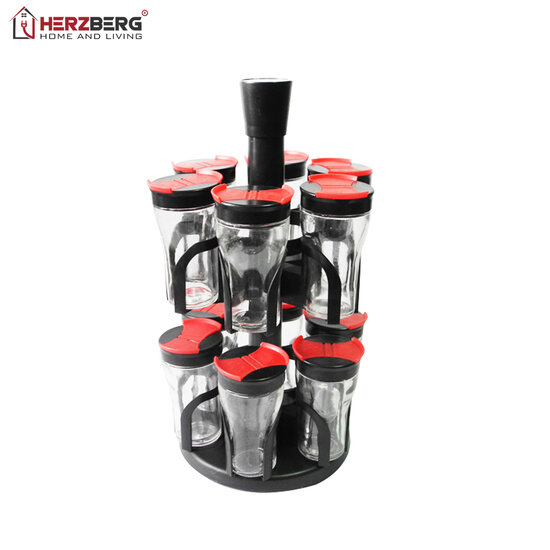 Herzberg Kruidenrek met 12 Glazen Potten Set