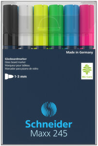 Schneider S-124596 Marker Maxx 245 6st. In Etui. Zwart, Wit, Geel, Groen, Blauw, Rood