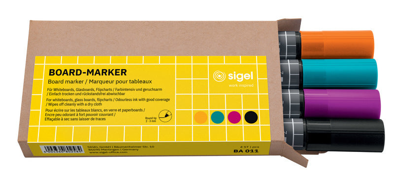 Sigel Si-Ba011 Whiteboardstift 4 Kleur Zwart/Cyan/Magenta/Oranje.
