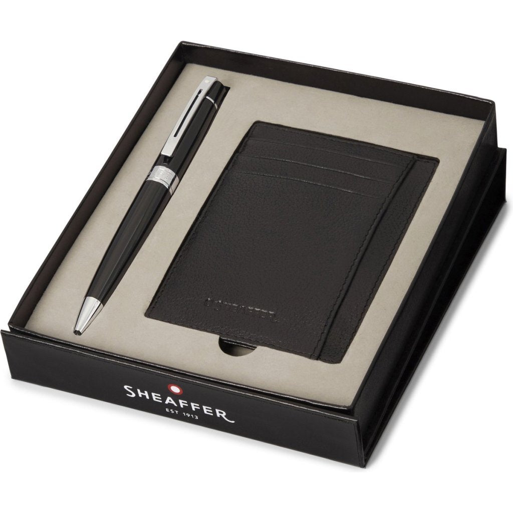 Sheaffer Sf-G2931251-2 Balpen 300 M Giftset Glossy Black Chrome Plated + Creditcardhouder