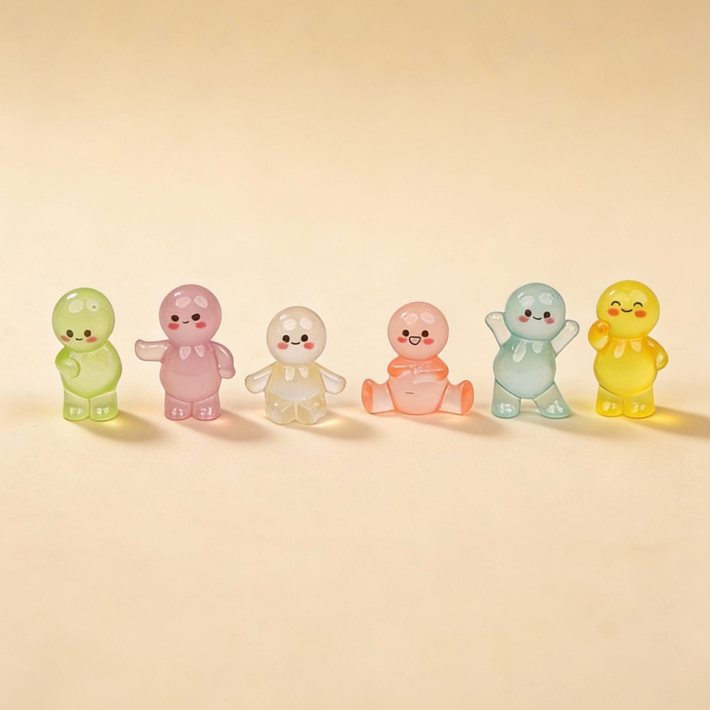 Glow Buddies - Decorative Miniature Figures - Glow In The Dark - 6 Pcs - ↑ 3 Cm