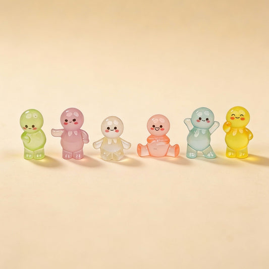 Glow Buddies - Decorative Miniature Figures - Glow In The Dark - 6 Pcs - ↑ 3 Cm