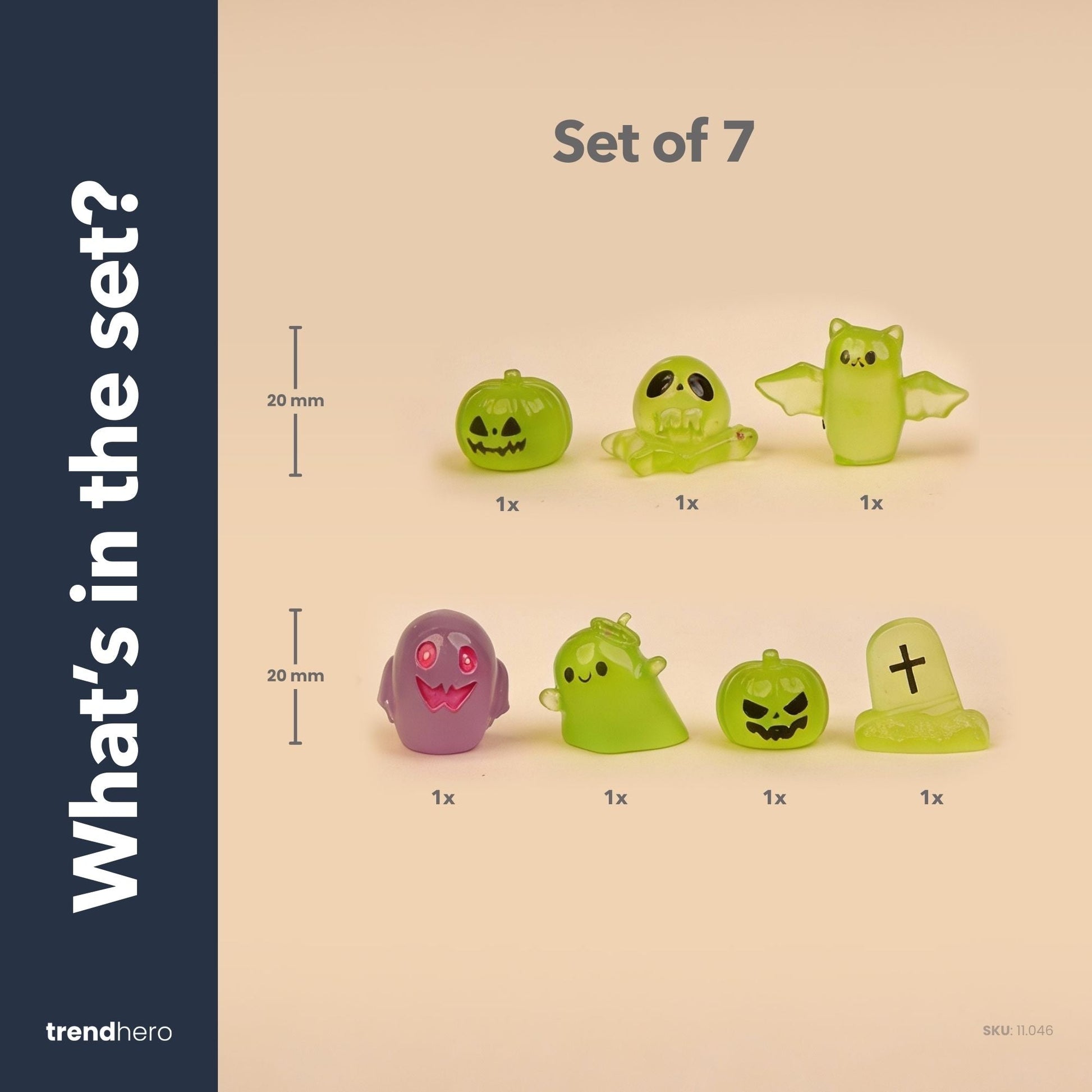 Spooky Squad - Decorative Miniature Figures - Halloween - Glow In The Dark - Set Of 7 - ↑ 1–2 Cm