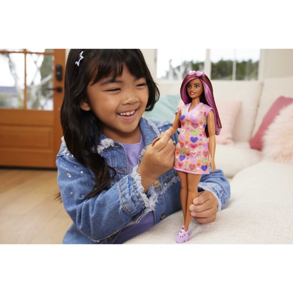 Barbie Fashionista Pop Hartjes Jurk Donker Haar