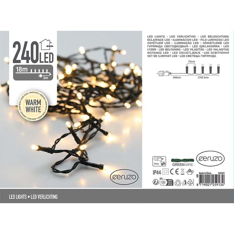 Ceruzo Led Verlichting - 18 Meter - 240 Led Lampjes - Warm Wit - Voor Binnen En Buiten